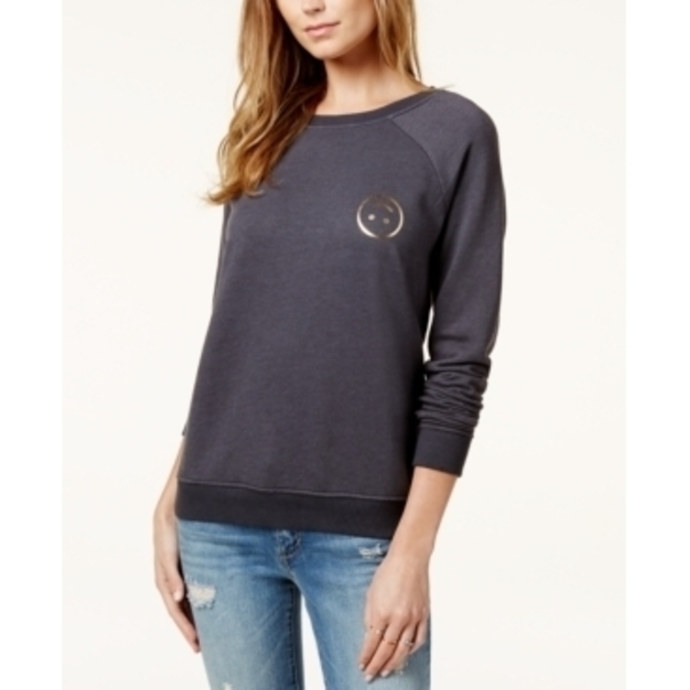 Ban.do Black Smiley Face Sweatshirt, Size L - Trendy Casual